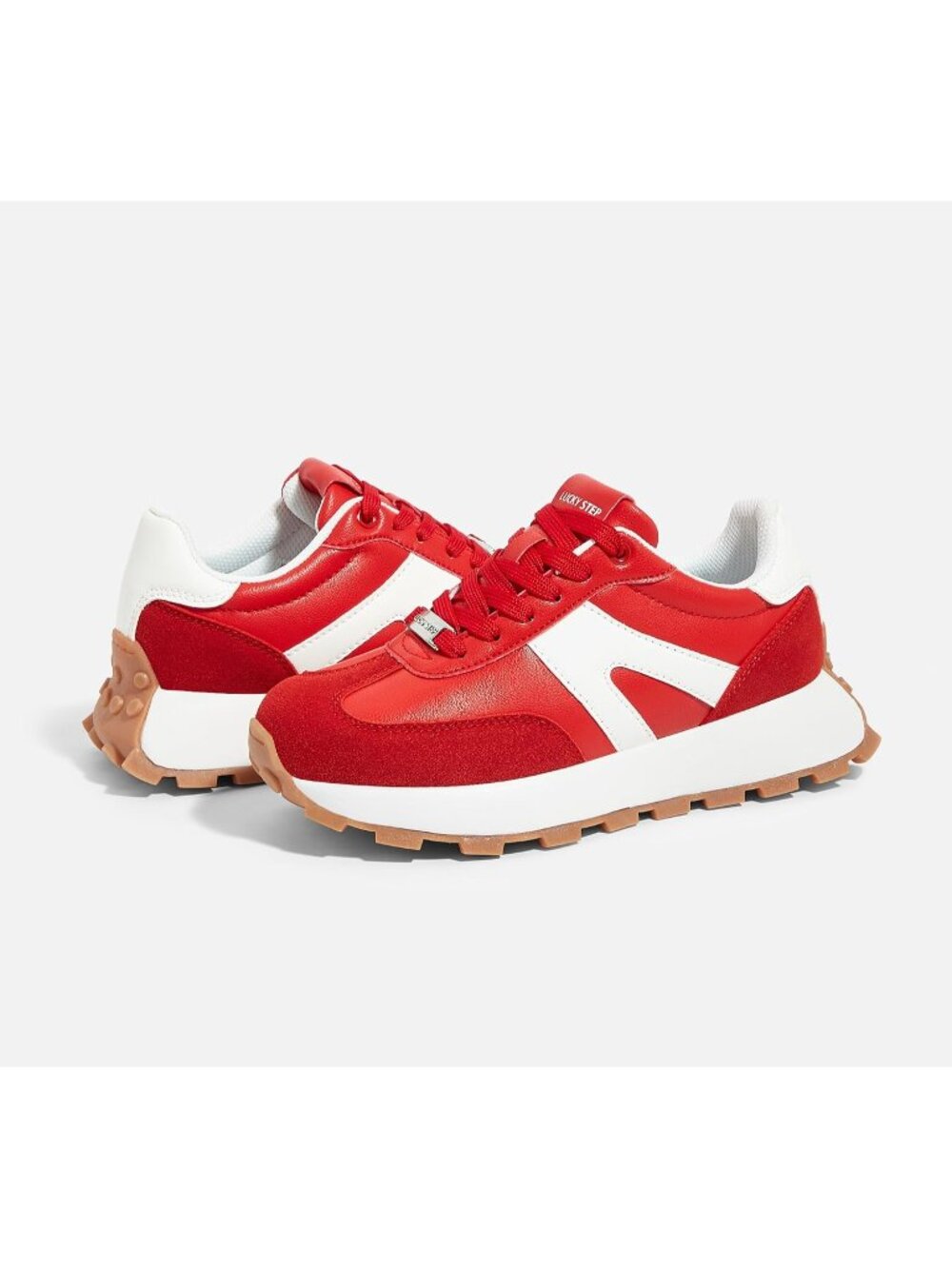 Women's Red Retro Classic Stylish Lace Up Tennis Running Walking Sneakers - Picture 5 of 7